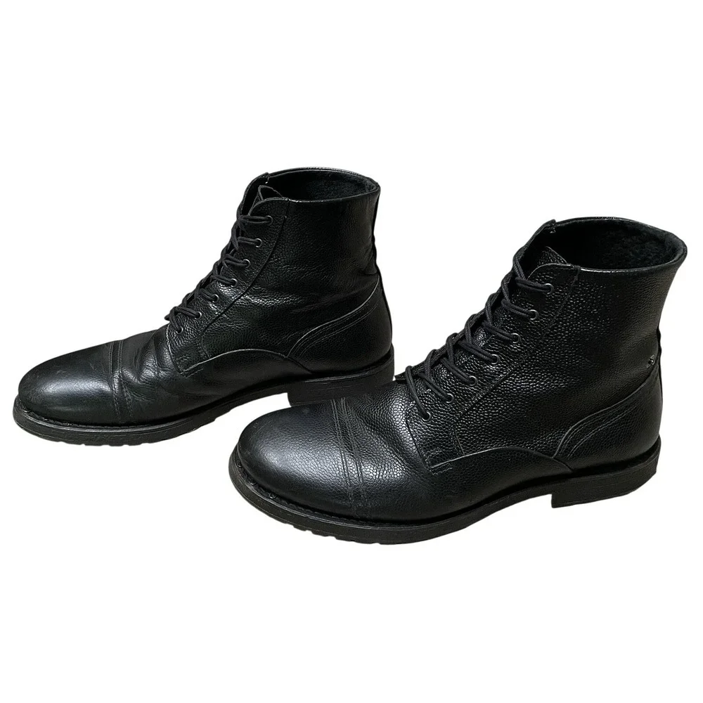 Y2K Diesel Service Boots Men's 9/42 *Portugal Black Pebble Leather Lace Up RARE